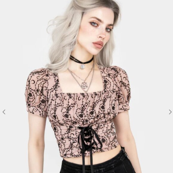 DISTURBIA Rosethorn chiffon corset front crop top - Picture 1 of 9